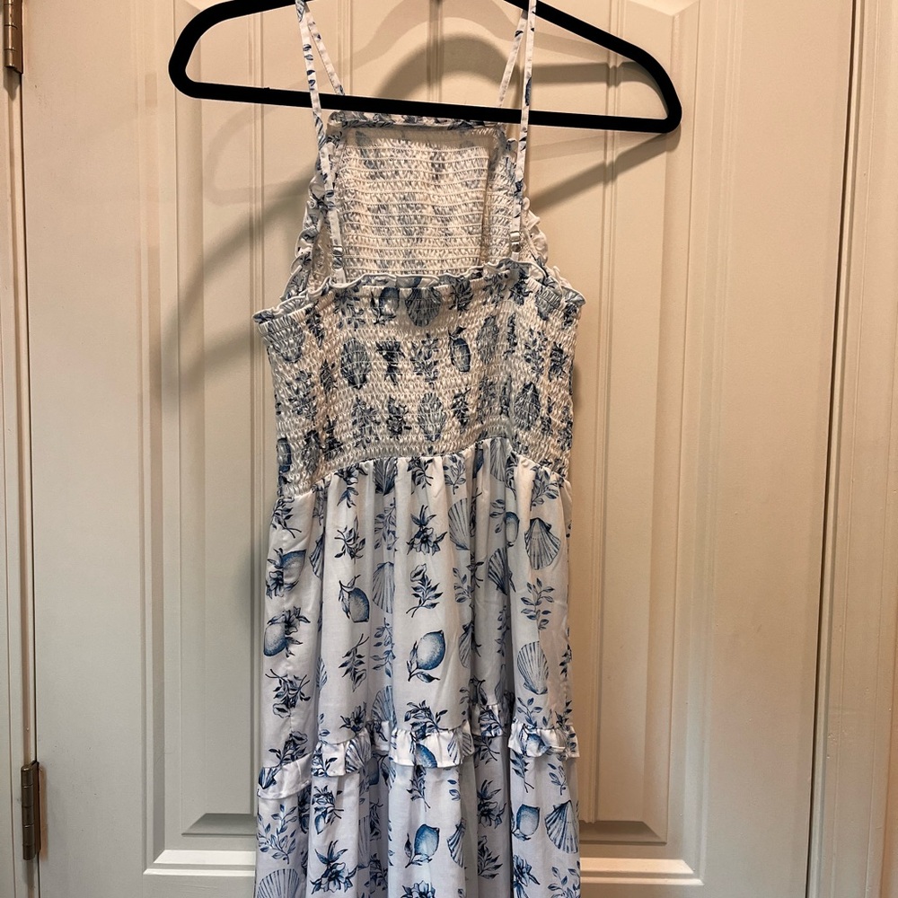 Ann Taylor XS White Blue Seashell Beach Sleeveless Tiered Maxi Dress Women’s - Picture 3 of 7